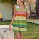 thumbnail image 2 of Conjunto de pantalones cortos informales con cuello redondo y cuello redondo sin mangas a rayas de verano para mujer Fridja  fhjkhfk459591, 2 of 5