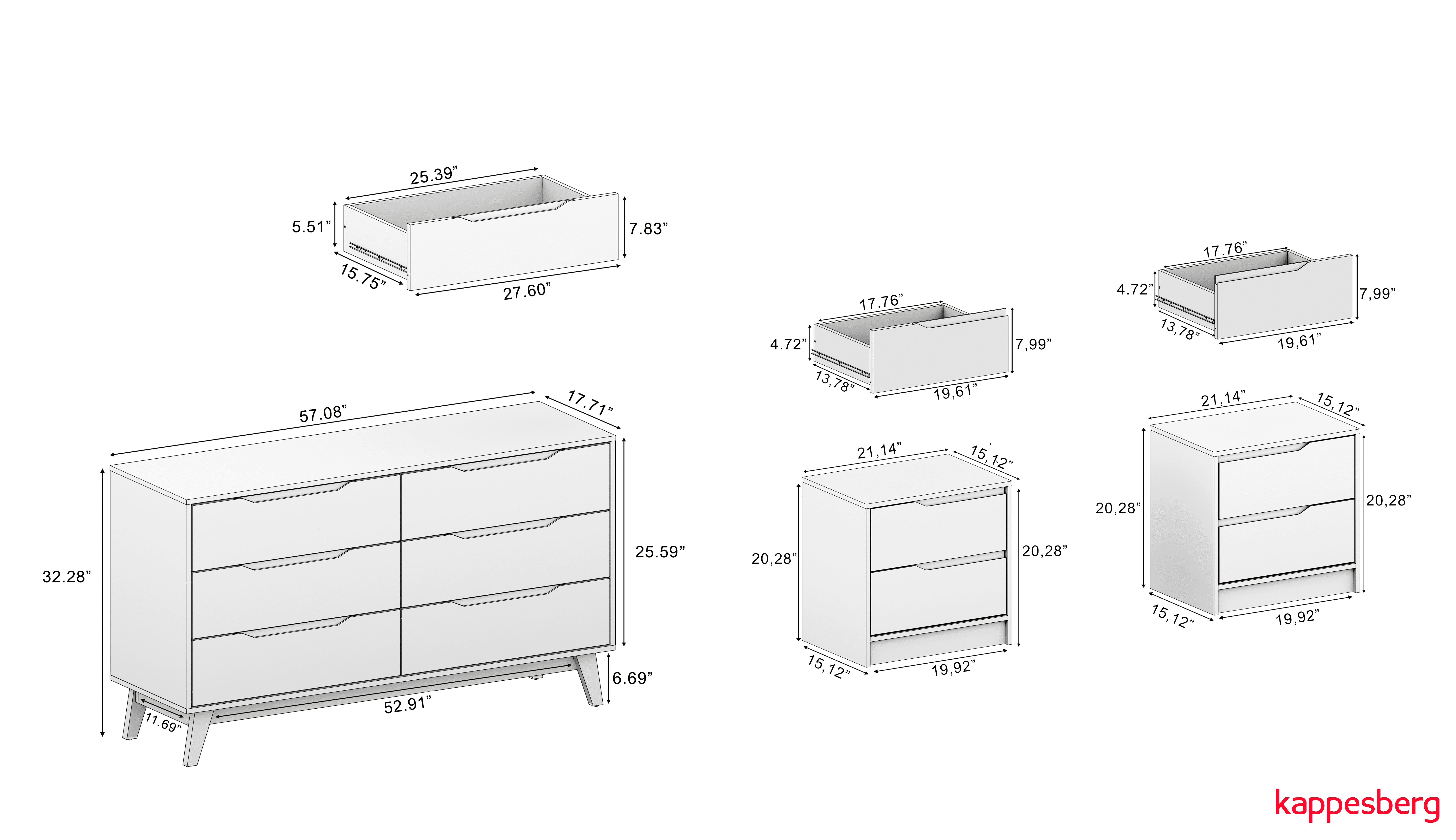 Kappesberg Bedroom Furniture Set with 6-Drawer Dresser and 2 Nightstands Golden Oak – Modern Storage Combo
