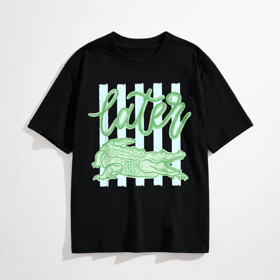 Retro Striped Later Gator Alligator Graphic T-Shirt, Summer Coastal Tee