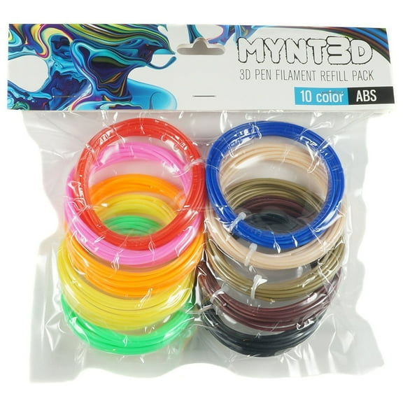 MYNT3D ABS 3D Pen Filament Refill Pack (10 Color, 3m Each)