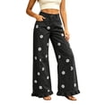 thumbnail image 2 of Tqyyweavej Women's Jeans Printed High Waisted Wide Leg Denim Pants Ruffle Straight Leg Solid Color Pants with Pockets Size S to 3XL, 2 of 7