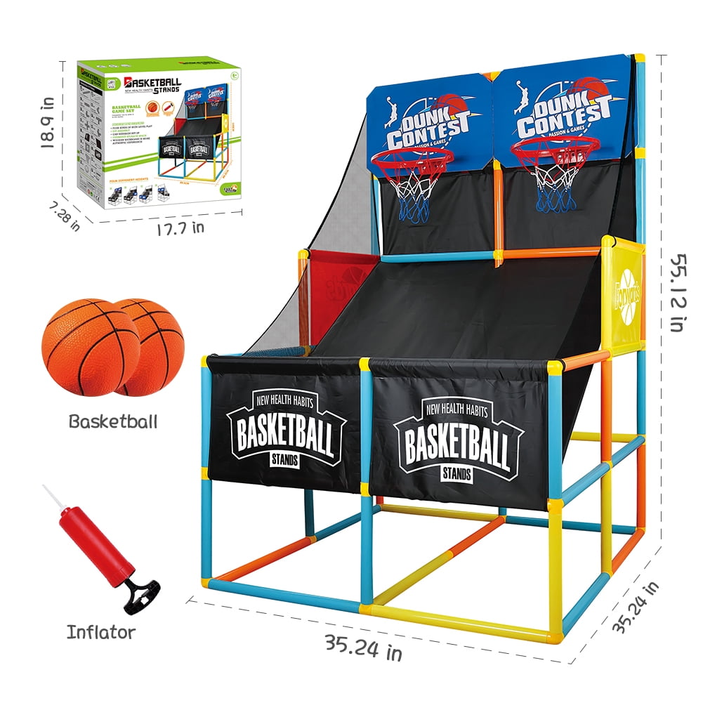 Training System with Basketball for Boy Gift Hommoo Kids Basketball Hoop Official Home Dual Shot Basketball Backboard Arcade Game for Kids Durable Construction Individual Games