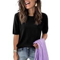 thumbnail image 6 of Women's Tops Dressy Casual Summer Crewneck Short Sleeve Sweaters Knit Solid Trendy Hollow Out Shirts Blouses Black L, 6 of 7