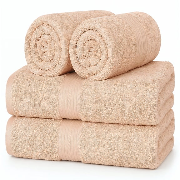 Ample Decor Bath Towel for Bathroom 30X54 inch 100% Cotton - 4pcs Beige