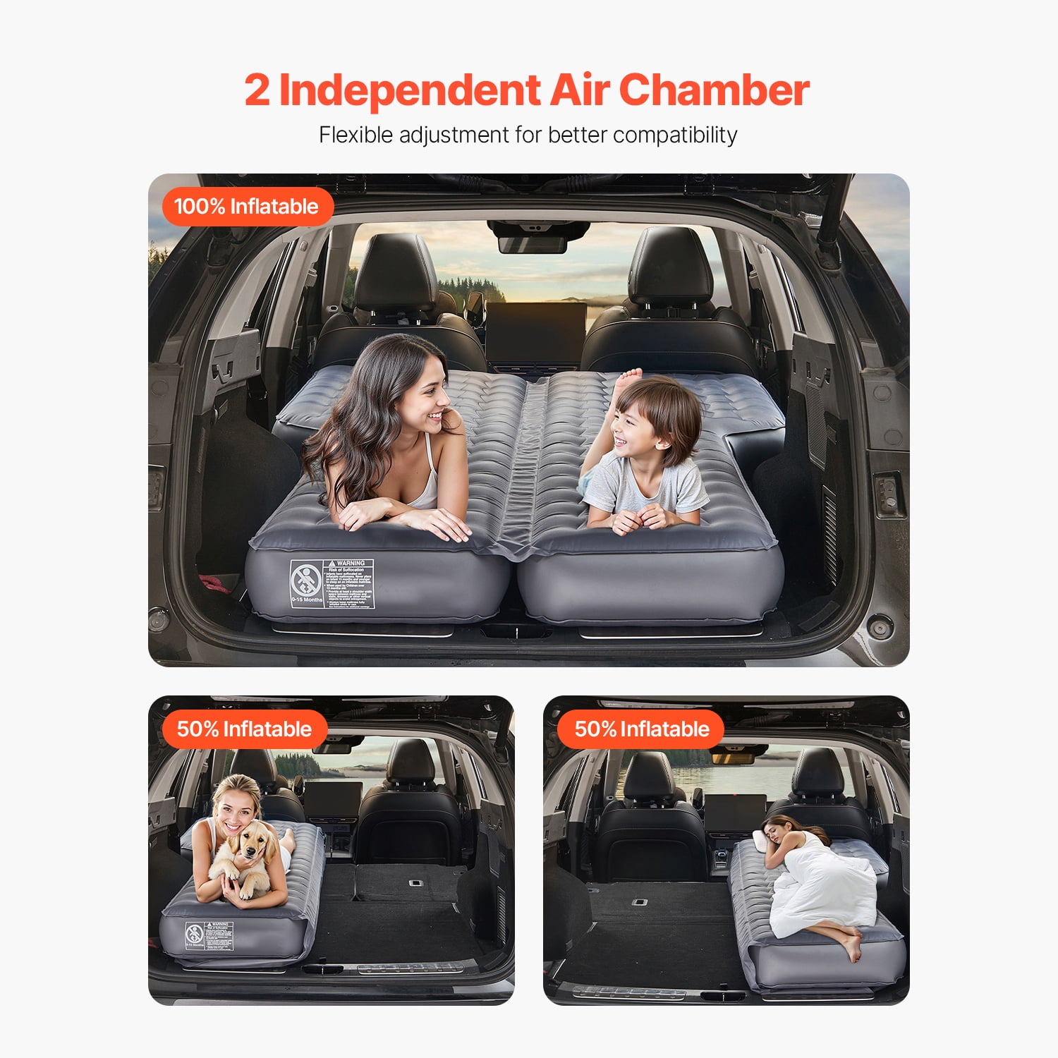 KFFKFF Vehicle Air Bed, Blow-up Vehicle Camping Bed, Robust Oxford Fabric Travel Slumber Solutions, Convenient and Long-lasting Mobile Rest Mat with Air Inflator, Adapter, Transport Sack
