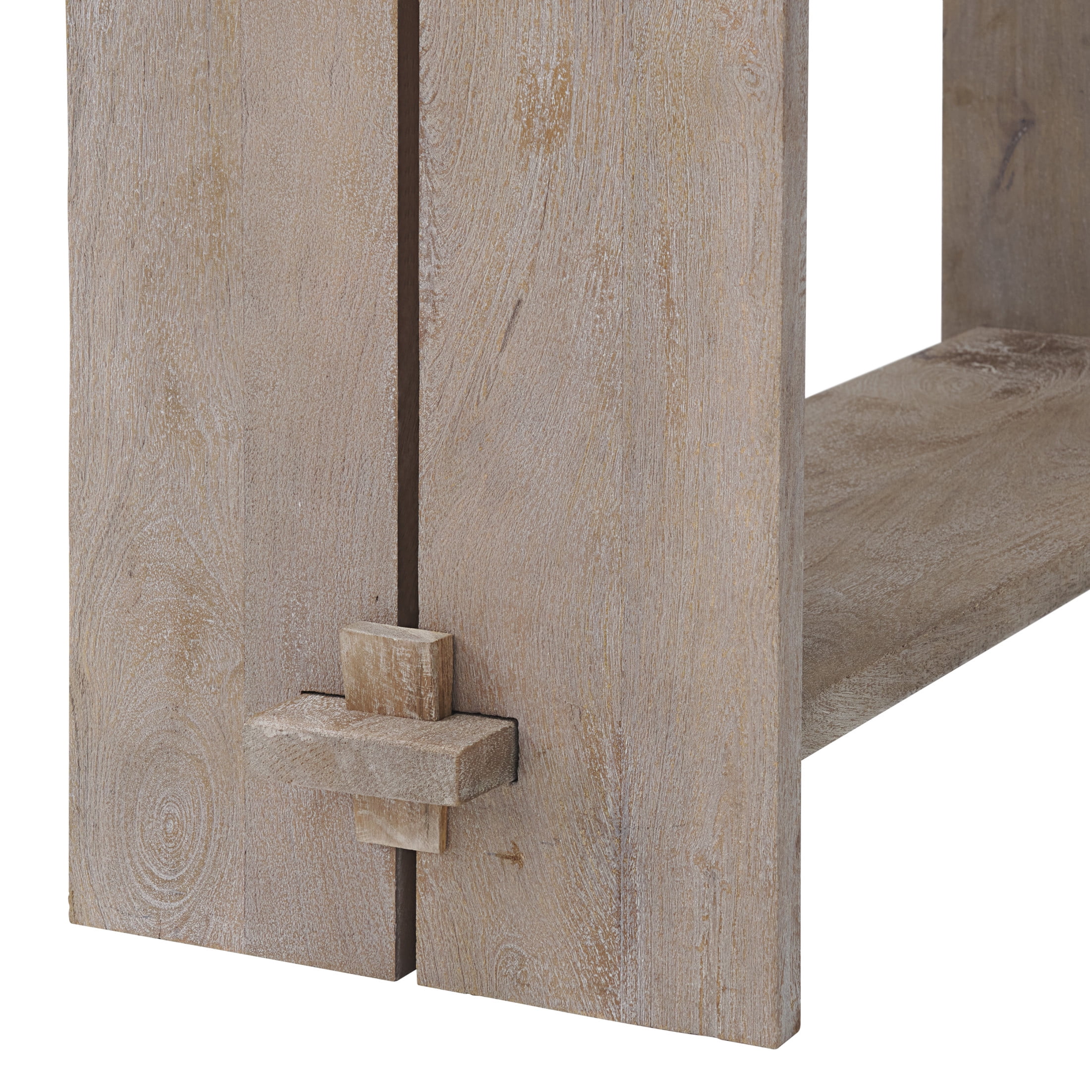 Alaterre Furniture Castleton Mango Wood Console Table, 52 in. W Entryway Table with Dual Shelf Storage, Driftwood Finish