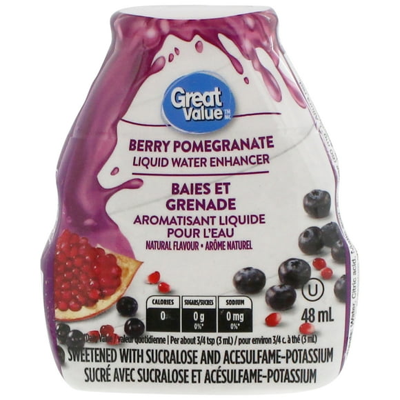 Great Value Grenade et baies Aromatisant liquide pour l'eau 48 mL, Grenade et baies