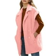 thumbnail image 4 of BiZtdJrK Womens 2025 Winter Fuzzy Fleece Jacket Fall Outdoor Sleeveless Sherpa Vest Solid Casual Button Lapel Cardigan Coats with Pockets Lightning Sale Pink L, 4 of 9