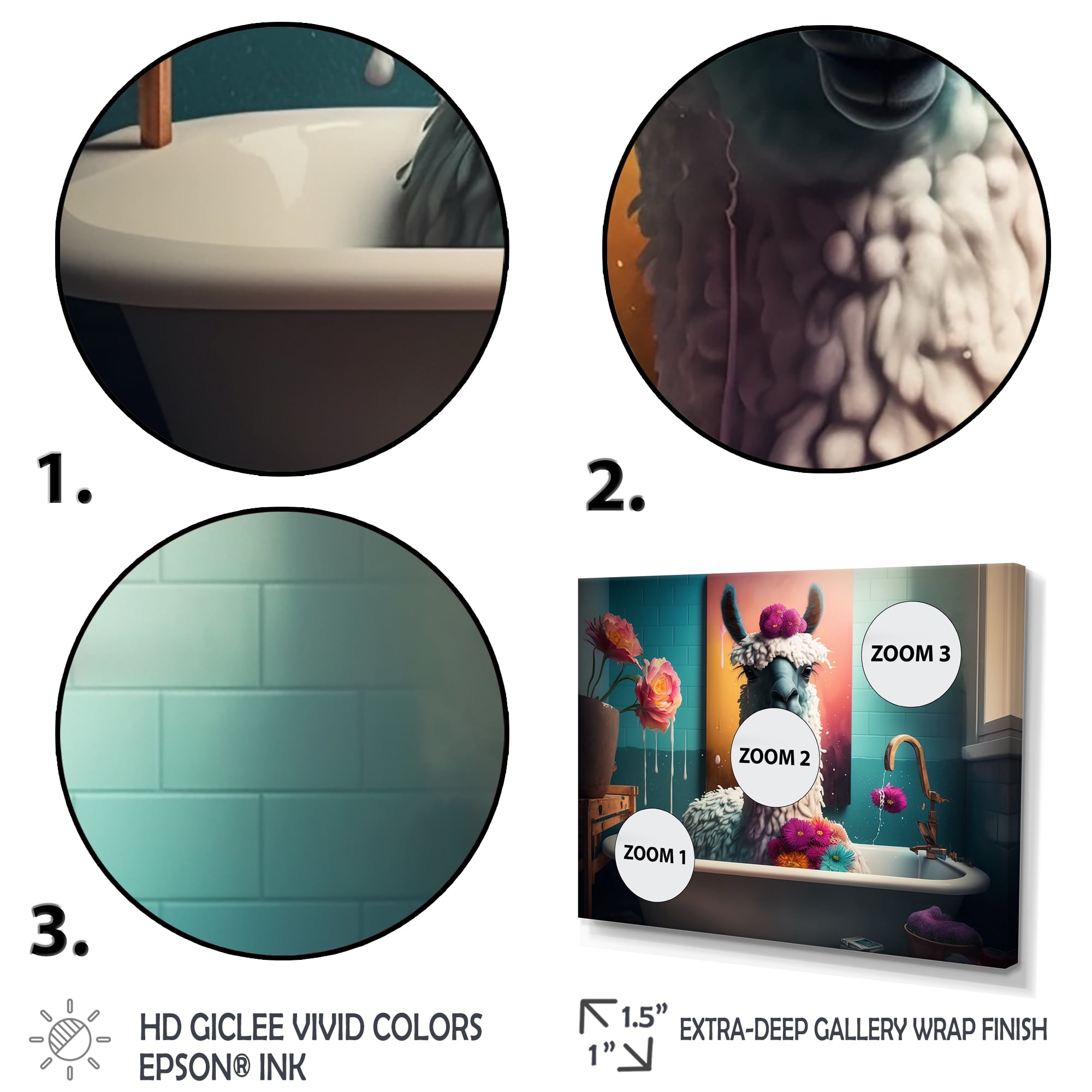 Designart Funny Llama In The Bath III Canvas Wall Art