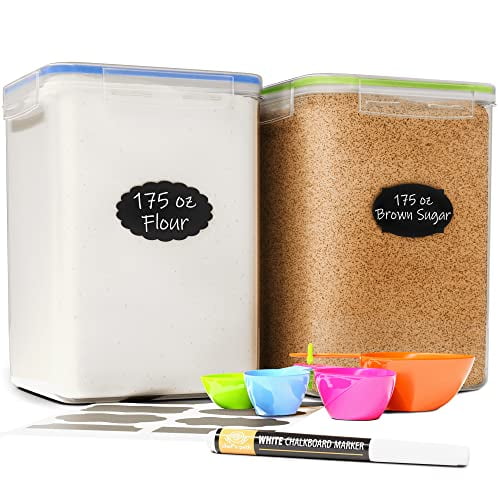 Extra Large Food Storage Containers with Lids Airtight (5.2L|175Oz|Set of 2) for Flour, Sugar, Rice & Baking Supply - Airtight Kitchen & Pantry Bulk Food Storage for Kitchen Organization - Chefs Path