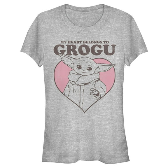 Junior's Star Wars: The Mandalorian Valentine's Day The Child Belongs to Grogu  Graphic Tee Athletic Heather Small