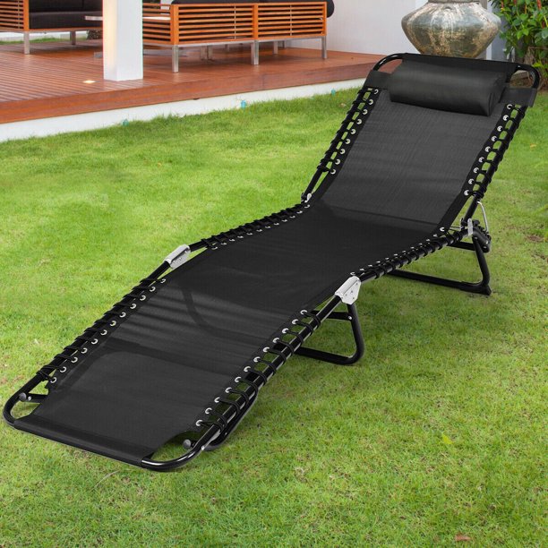 Gymax Foldable Lounge Chaise Adjustable Patio Camping Cot w/ Pillow