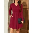 thumbnail image 4 of Fancyglim Women Dresses Long Sleeve V Neck Casual Button Fashion Fall Aline Dress with Pockets Burgundy XL, 4 of 8