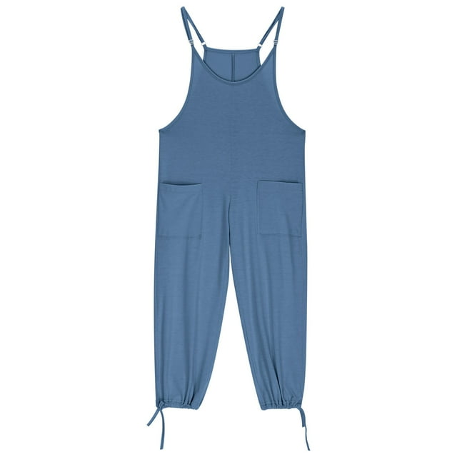 Girls Jumpsuit Sleeveless Girls Summer Outfits Adjustable Long Pants Rompers With Pockets Girls Fashion 7-8 Y