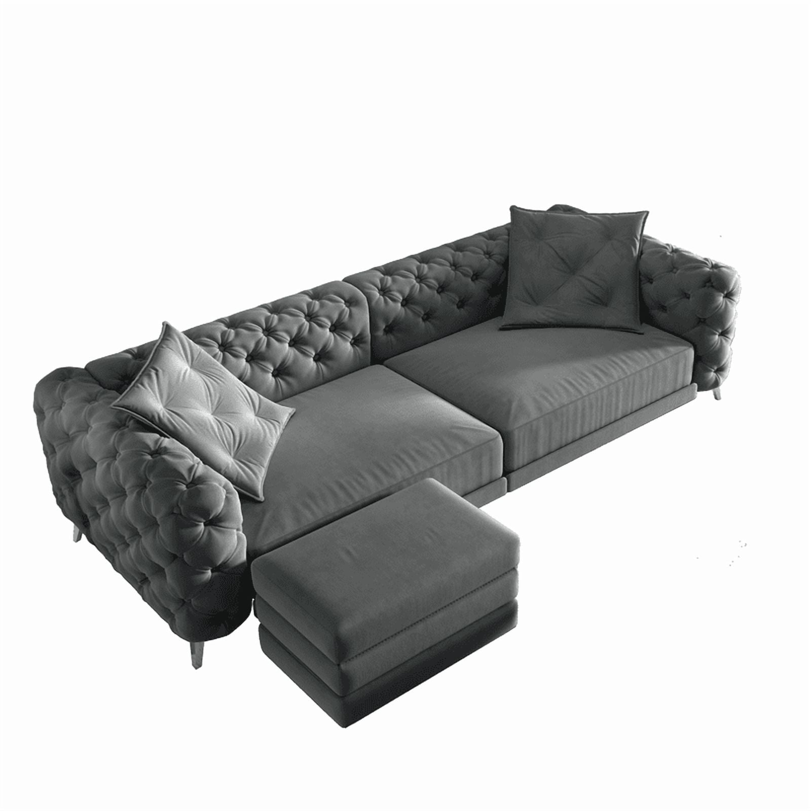 3-in-1 Convertible Sleeper Sofa Bed, 97.7'' 4-Seater Velvet Couch with Pull Out Bed & Movable Ottoman, Deep Seat Tufted Futon for Living Room, Apartment & Office