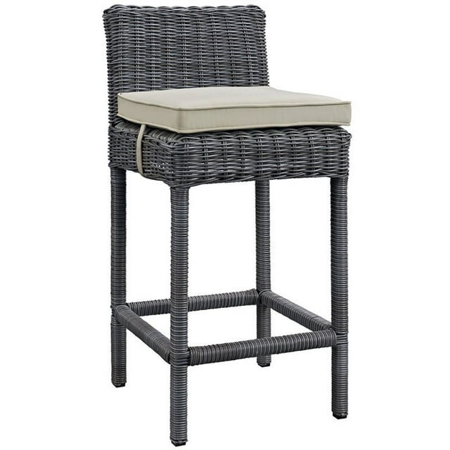 Modway Summon 28" Patio Bar Stool in Antique Canvas Beige