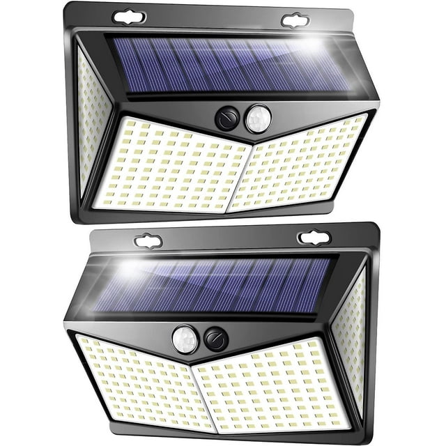 Solar Security Light Outdoor Motion Sensor Wall Lights 208 LED IP65 Waterproof Super Bright Wide Angle Solar Sensor Lights Garden Pack of 2