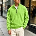thumbnail image 7 of Delconic Mens Casual Fleece Pullover Sweatshirt with Mock Neck Quarter Zip Long Sleeve Relaxed Fit Knit Rib Cuffs Hem Top Green 3XL, 7 of 7