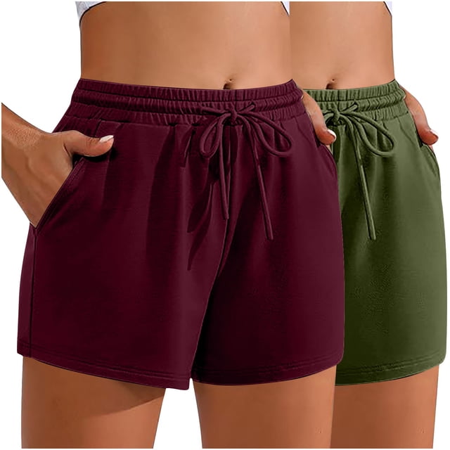Plebaso 2 Pack Sweat Shorts for Women Drawstring Lounge Shorts Comfy Summer Athletic Shorts with Pockets
