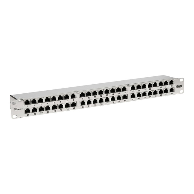 Tripp Lite Cat5e/Cat6 48 Panneau de Brassage Ports - Blindé, IDC Krone, 568A/B, Ethernet RJ45, Rack-Mount 1U, TAA - Panneau de Brassage - Rackable - CAT 5/5e/6 - RJ-45 X 48 - Argent - 1U - 19" - Conforme aux Normes TAA