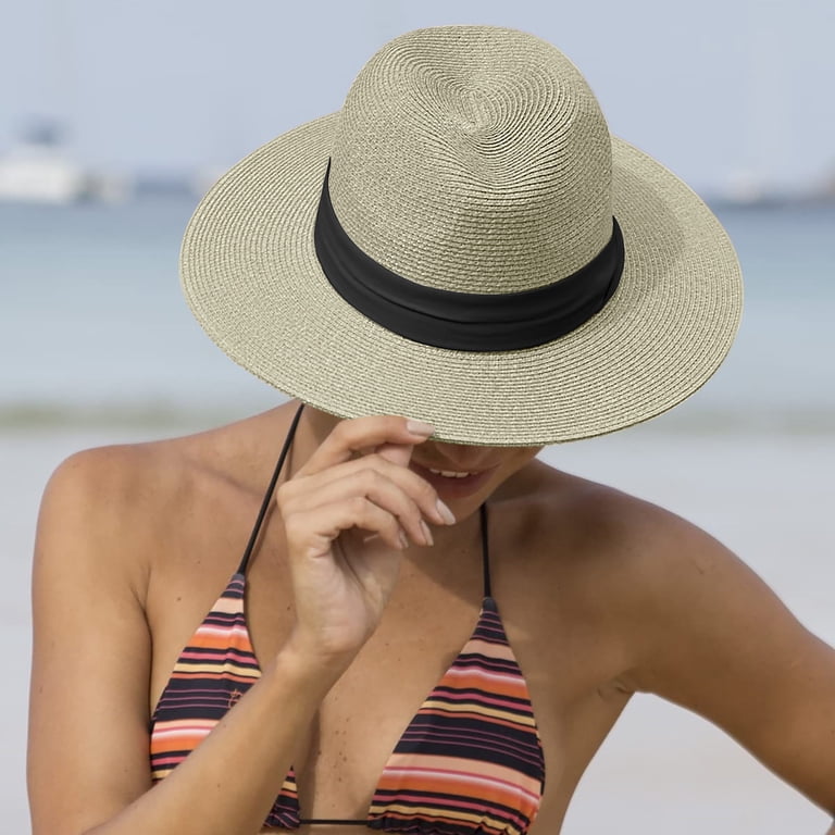 Wide Brim Straw Fedora Hat UV UPF 80+ Sun Beach Hat for Men Women Panama Hat Sun Hats for Women Men Wide Brim Fedora Straw  main image 2