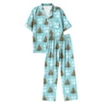 thumbnail image 4 of TTUHYWXI Satin Silk Christmas Pajamas Set for Women Xmas Print Long Sleeve Shirts Lounge Set Two Piece Pjs Pants Sleepwear (Sky Blue, M), 4 of 5