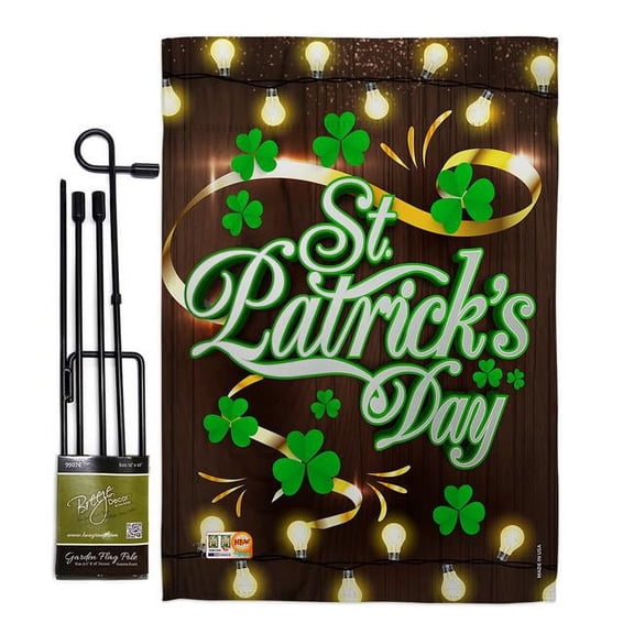 Breeze Decor BD-SA-GS-102034-IP-BO-D-US17-BD 13 x 18.5 in. Lightful St Patricks Day Spring St Patrick Impressions Decorative Vertical Double Sided Garden Flag Set with Banner Pole