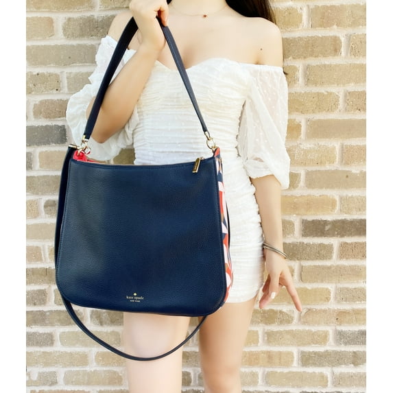 Kate Spade Kailee Tropical Toss Medium Double Compartment Shoulder Bag Dark Blue