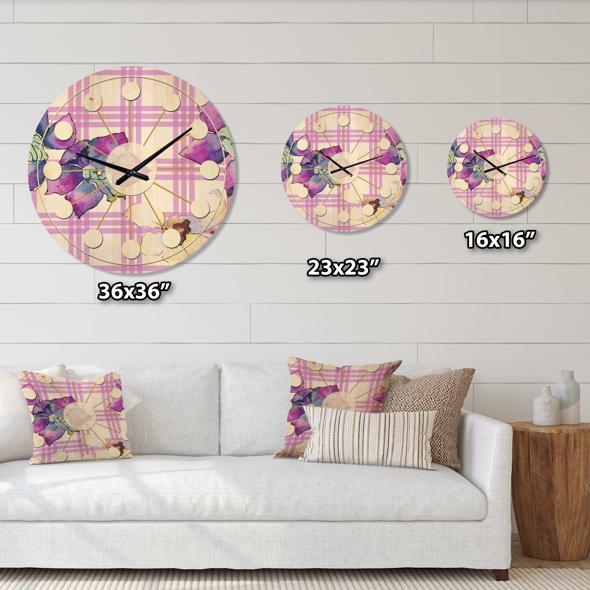 Designart 'Botanical Floral Retro VII' Mid-Century Modern Wood Wall Clock