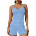 thumbnail image 4 of Soyumi Womens Workout Sets 2 Piece, Seamless Acid Wash Yoga Outfits Shorts and Crop Top Matching Gym Athletic Clothing Set Booty Lifting Shorts Strappy Halter Sports BraLight Blue, 4 of 5