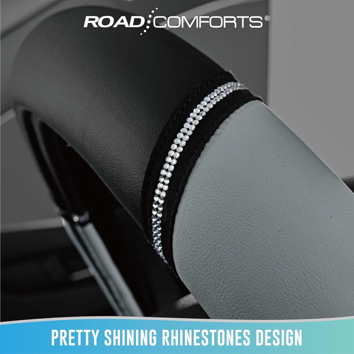 Leather Steering Wheel Cover - Made with PVC Leather - Anti-Slip, Universal Fit 14 1/2 inches to 15 inches - Gray