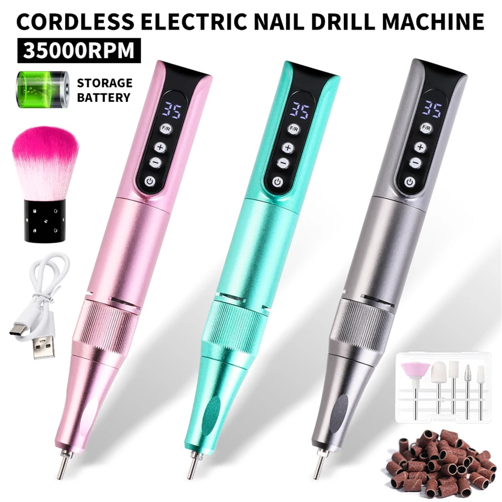 35000RPM Cordless Nail Drill Pen with Display Nail File Polishing Pen Rechargeable Nail Drill Convenient Nail Drill Salon Tool