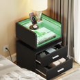 thumbnail image 3 of Moasis  Set of 2 LED 2 Drawers Nightstand with Charging Station Bedside Tables with Glass Top Black, 3 of 5