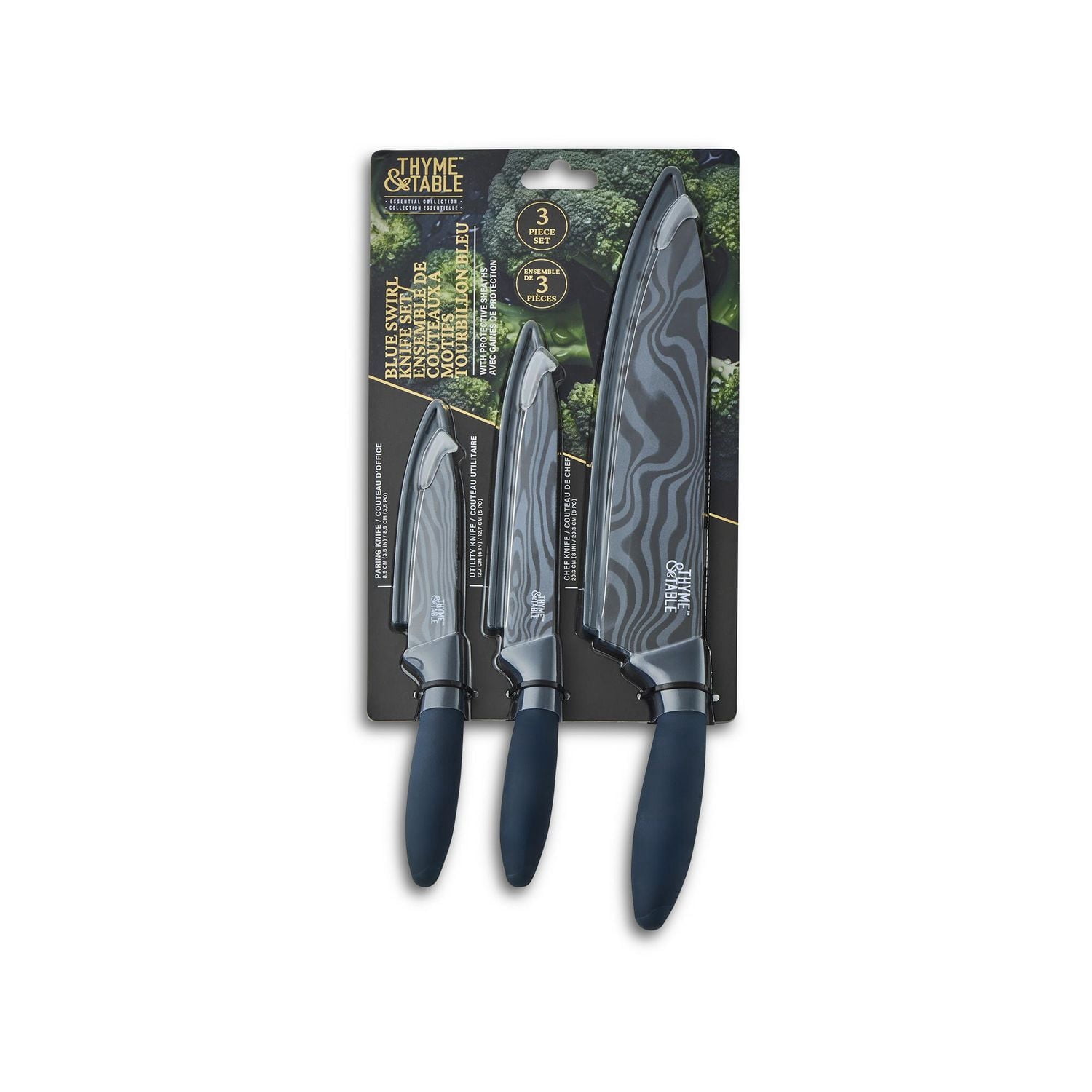 Thyme & Table 3-Piece Stainless Steel Blue Swirl Knife Set