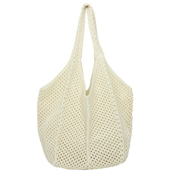 Yuhsdv Women Crochet Tote Bag Fashion Knitted Bag Summer Mesh Beach Bag (White)