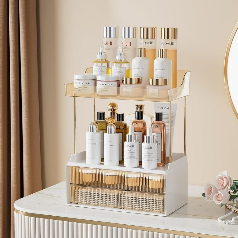 Delamu 2-Tier Vanity Organizer with Amber Drawers, Acrylic