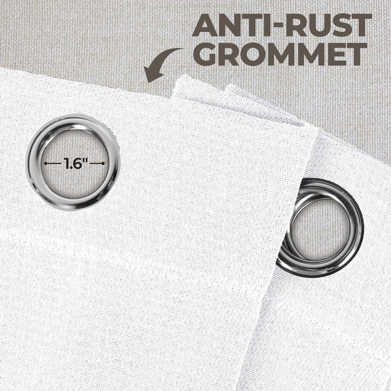 Superior Linen Blackout Curtains Set of 2, Grommet Header Curtain Panel Pair, Snow White, 52"W x 63"L