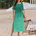 thumbnail image 4 of Ovzne Robes pour Femmes Robe de Plage Robe Décontractée d'Été pour Femmes Robe de Printemps à Manches Courtes avec Poches Robe de Plage Ligne A Robe Décontractée Grande Taille Robe Maxi à Manches Courtes Imprimée Liquidation, 4 of 7