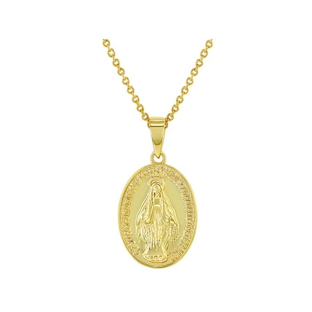 - 18k Gold Plated Little Oval Miraculous Virgin Mary Medal Necklace Pendant 19