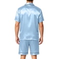 thumbnail image 4 of CCRFTGI Men Satin Silk Pajama Sets Short Sleeve Sleepwear Button-Down PJs Sets Summer Two-Pieces Loungewear with Pockets Light Blue S, 4 of 4