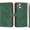 thumbnail image 2 of Wallet Case Compatible with iPhone 11 Pro,[6 Card Slots] [Wrist Strap] [Stand Feature] Detachable 2 in 1 Magnetic Zipper Leather Slim Cover Case for iPhone 11 Pro,5.8 inch Green, 2 of 14