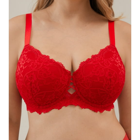 Plus Size Push Up Full Coverage Bra - Padded Underwire, Adds a Cup Size & Lift Up Bra, Red