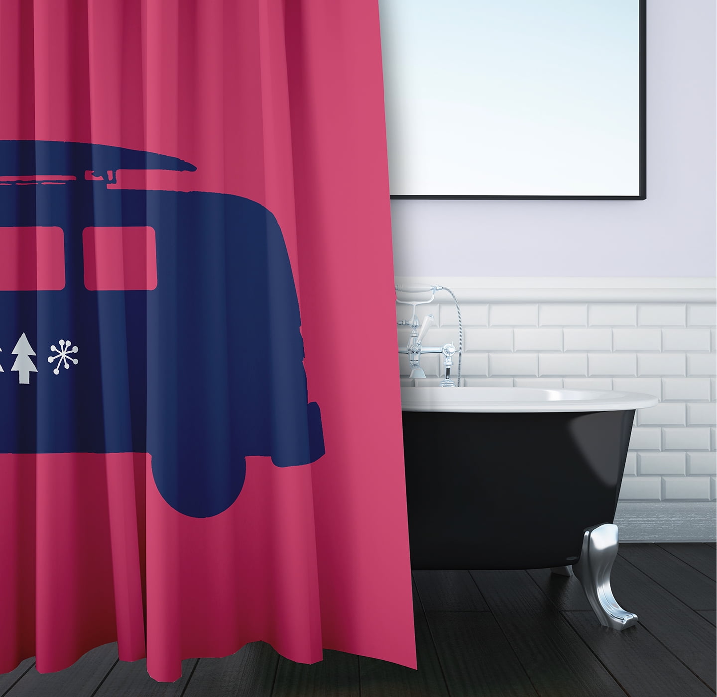 Simply Daisy 70" W x 73" L Christmas Surf Bird Polyester Shower Curtain, Holiday Pink [1 Ct]