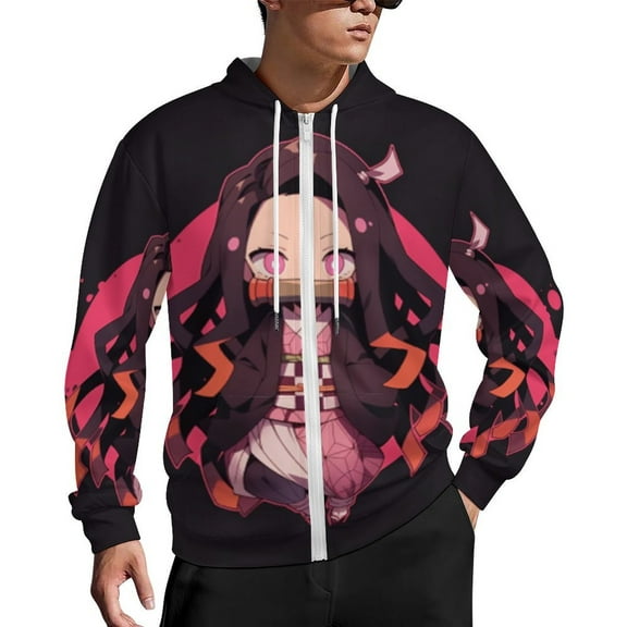 Demon Slayer Zip Up Hoodies Unisex Realistic 3D Print Sweatshirt Long Sleeve Hooded Jacket Coat S