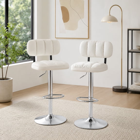 TesNus Bar Stools Set of 2 White PU Leather Adjustable Swivel Stool Chrome Base 44 Inch for Kitchen