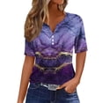thumbnail image 1 of Camiseta de Mujer Camiseta Estampado Botón Manga Corta Diario Fin de Semana Moda Básico Cuello en V Top Regular Púrpura/L, 1 of 5