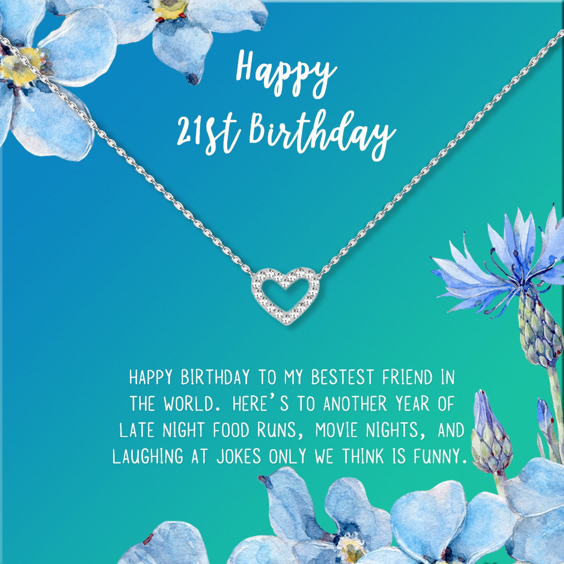 Anavia Happy 21st Birthday Gifts Stainless Steel Fashion Necklace Birthday Card Jewelry Gift for Her, Birthday Gift for Daughter-[Silver Mini Crystal Heart, Bright Blue Gift Card]