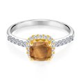 thumbnail image 2 of Gem Stone King 1.63 Ct Brown Tiger Eye E-F Lab Grown Diamond 925 Silver and 10K Yellow Gold Ring (Size 9), 2 of 4