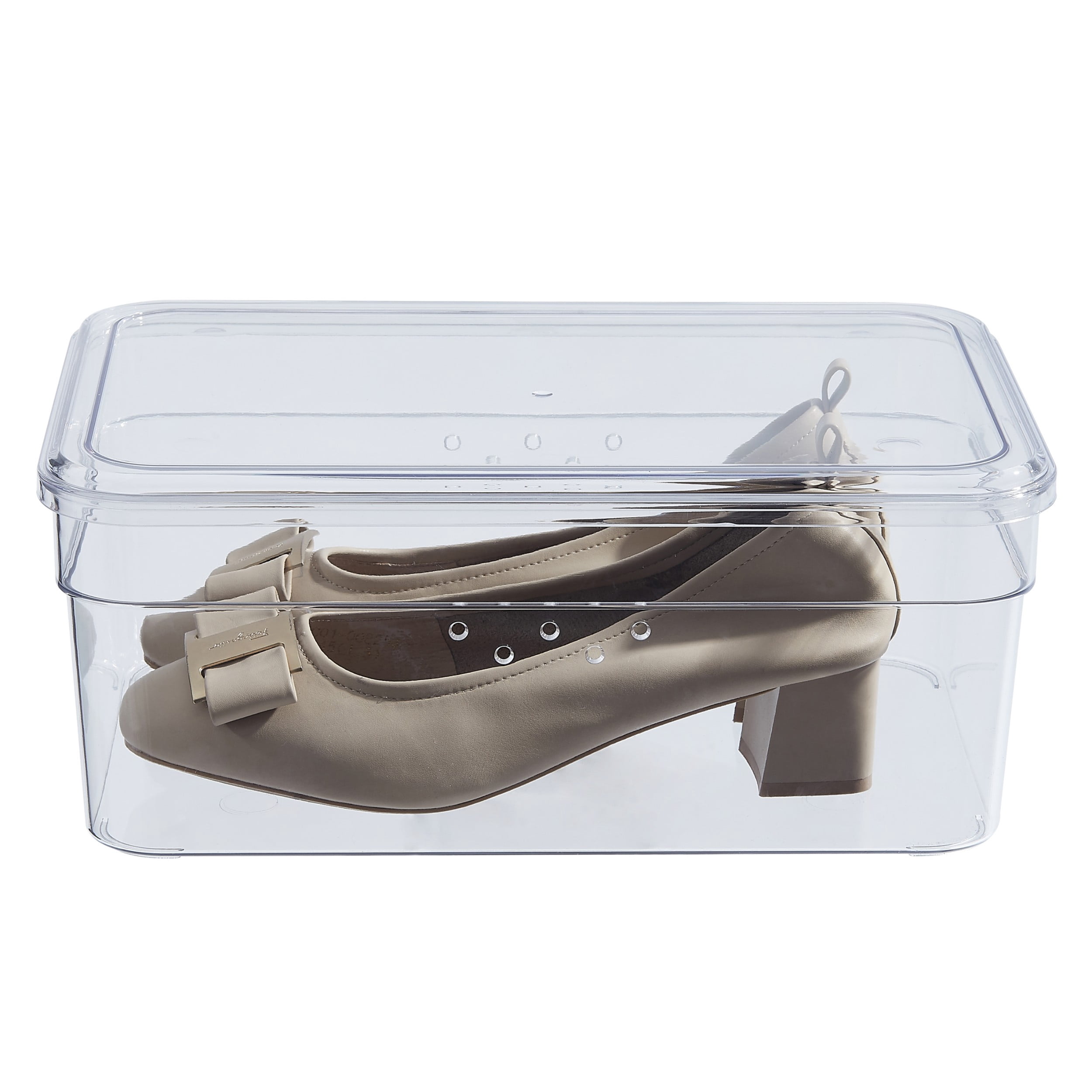 Mainstays Clear Glossy Plastic Small Closet Storage Shoe Organizer Shoe Box with Lid for Shoe Storage