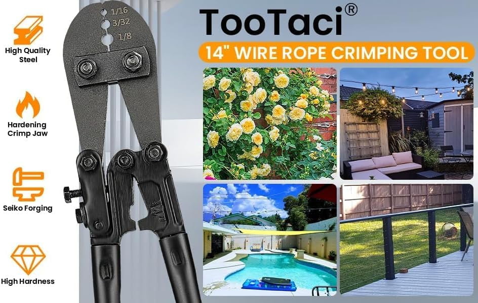 TooTaci Wire Rope Crimper, Ferrule Crimp Tool Kit for Aluminum Oval Sleeves, Double Sleeves, Crimping Loop sleeve from 1/16-inch to 1/8-inch